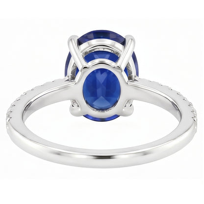 Women's Engagement Ring Oval Blue Sapphire & Natural Earth Mined Diamond Accents 4 Carats