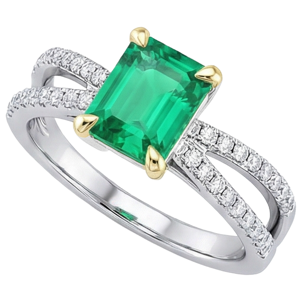 Natural Real ( Not Lab Grown ) Women’s Gemstone Engagement Ring Green Emerald GIA Split Shank