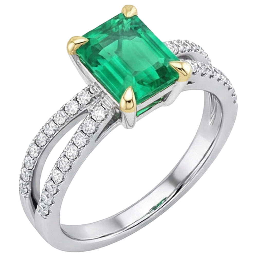 Natural Real ( Not Lab Grown ) Women’s Gemstone Engagement Ring Green Emerald GIA Split Shank