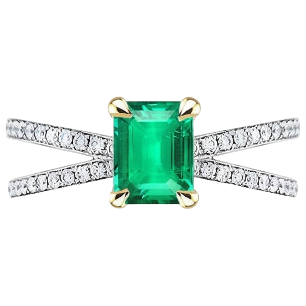 Natural Real ( Not Lab Grown ) Women’s Gemstone Engagement Ring Green Emerald GIA Split Shank