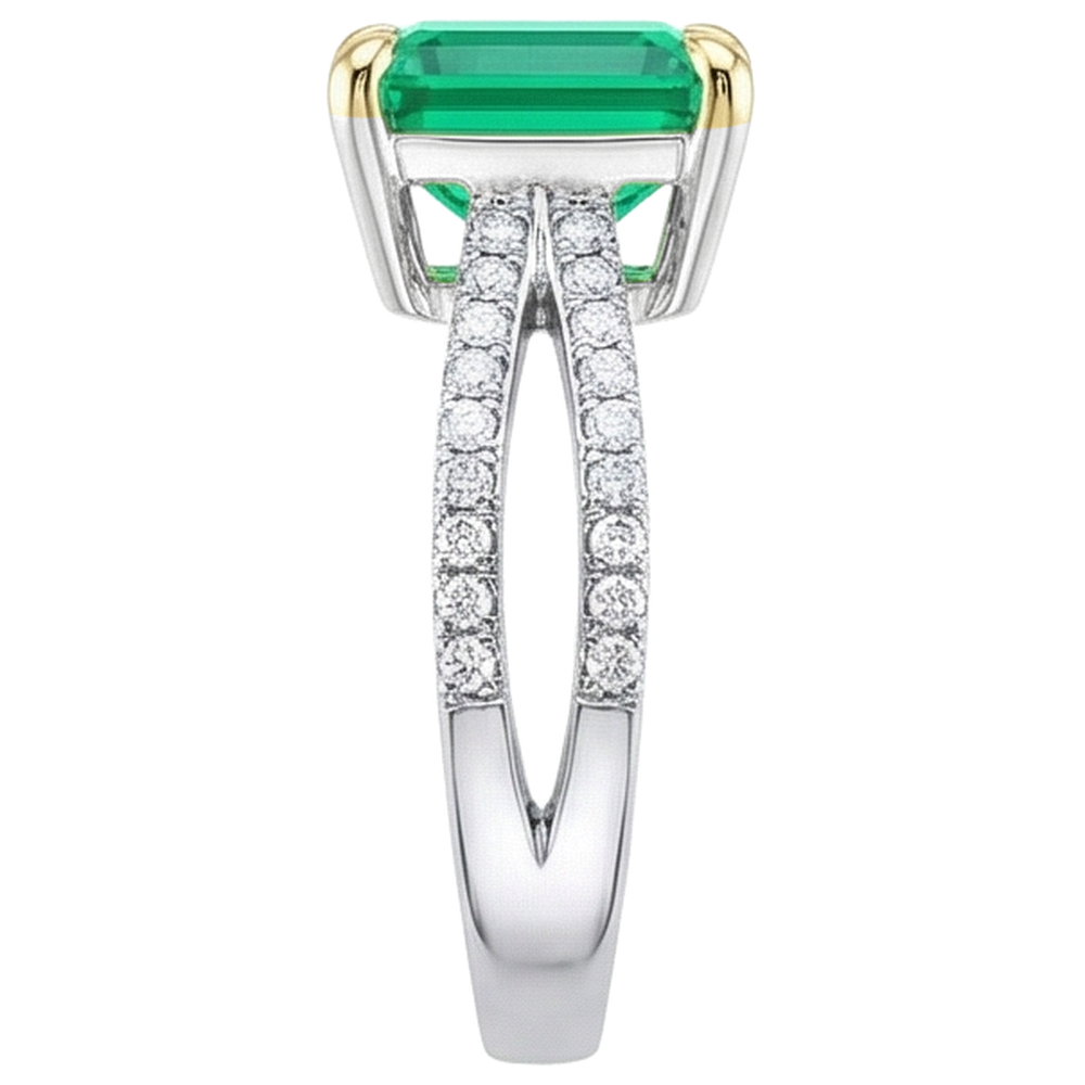 Natural Real ( Not Lab Grown ) Women’s Gemstone Engagement Ring Green Emerald GIA Split Shank
