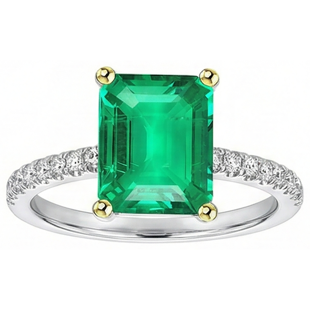 Natural Real ( Not Lab Grown ) Women's Gemstone Jewelry Green Emerald GIA Ring