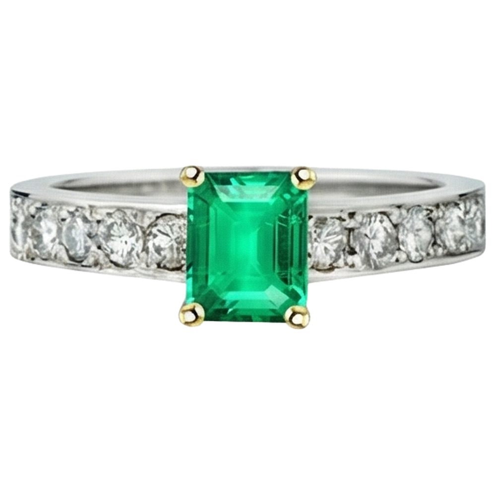 Natural Real ( Not Lab Grown ) Women’s Gemstone Ring Green Emerald GIA Prong Setting