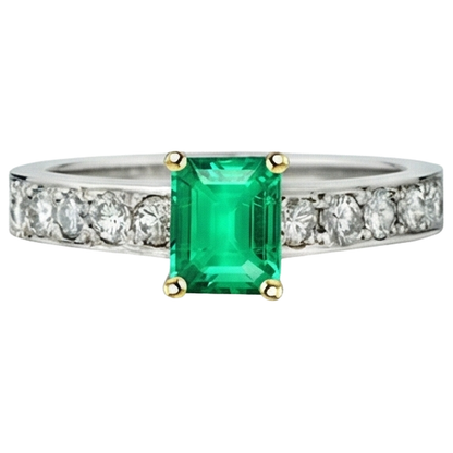 Natural Real ( Not Lab Grown ) Women’s Gemstone Ring Green Emerald GIA Prong Setting