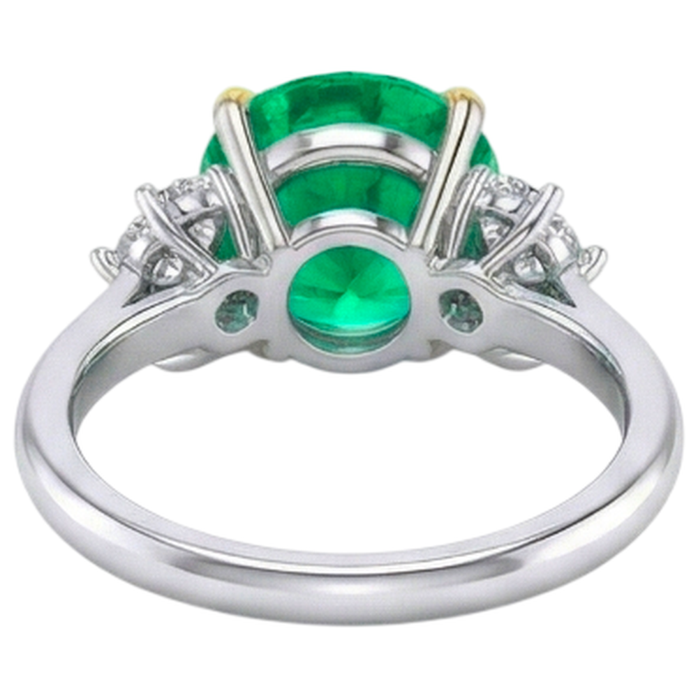 Natural Real ( Not Lab Grown ) Women’s Gemstone Wedding Ring Green Emerald GIA Round Diamond