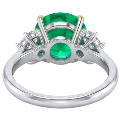 Natural Real ( Not Lab Grown ) Women’s Gemstone Wedding Ring Green Emerald GIA Round Diamond