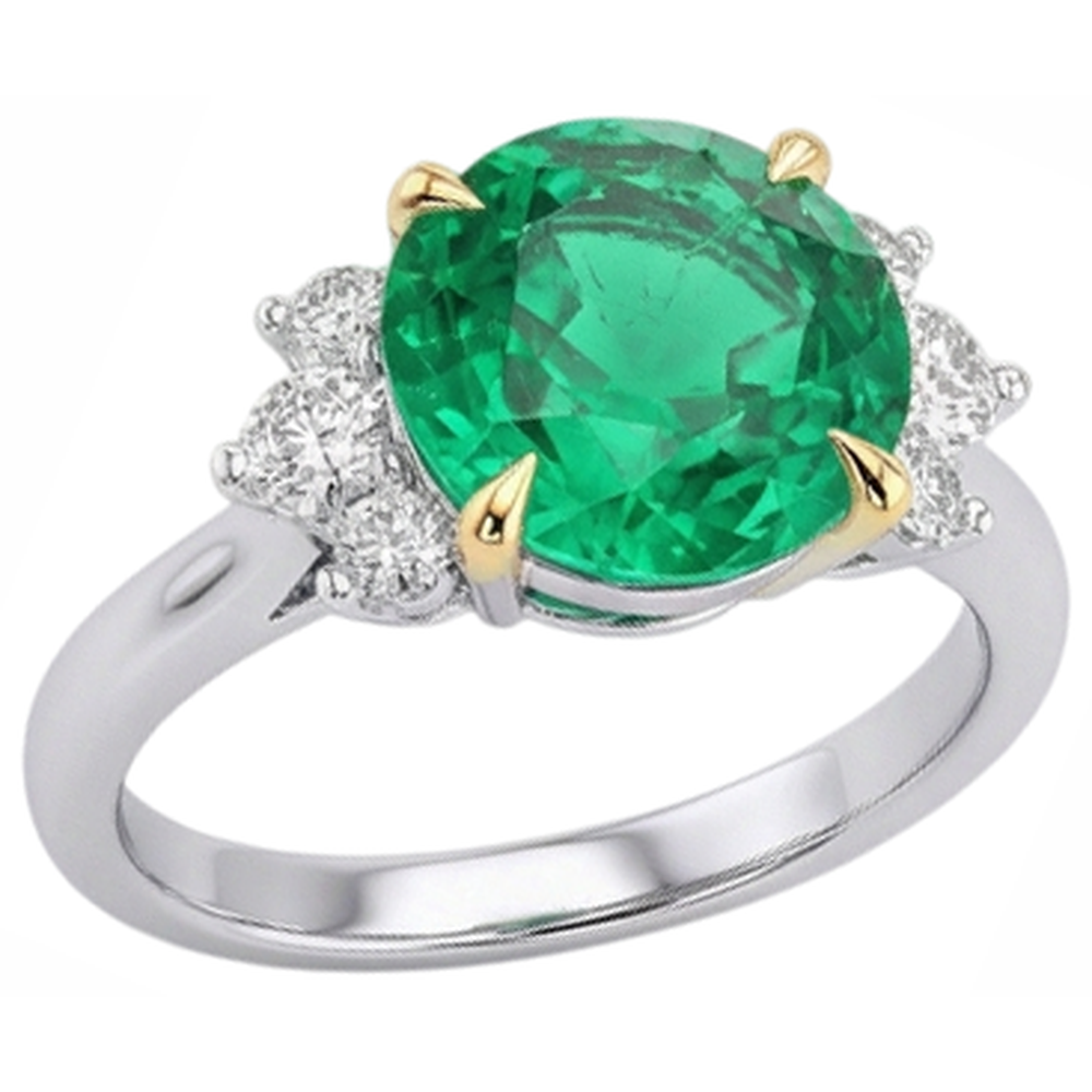 Natural Real ( Not Lab Grown ) Women’s Gemstone Wedding Ring Green Emerald GIA Round Diamond