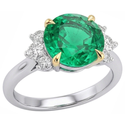 Natural Real ( Not Lab Grown ) Women’s Gemstone Wedding Ring Green Emerald GIA Round Diamond