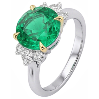 Natural Real ( Not Lab Grown ) Women’s Gemstone Wedding Ring Green Emerald GIA Round Diamond