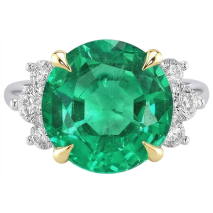 Natural Real ( Not Lab Grown ) Women’s Gemstone Wedding Ring Green Emerald GIA Round Diamond