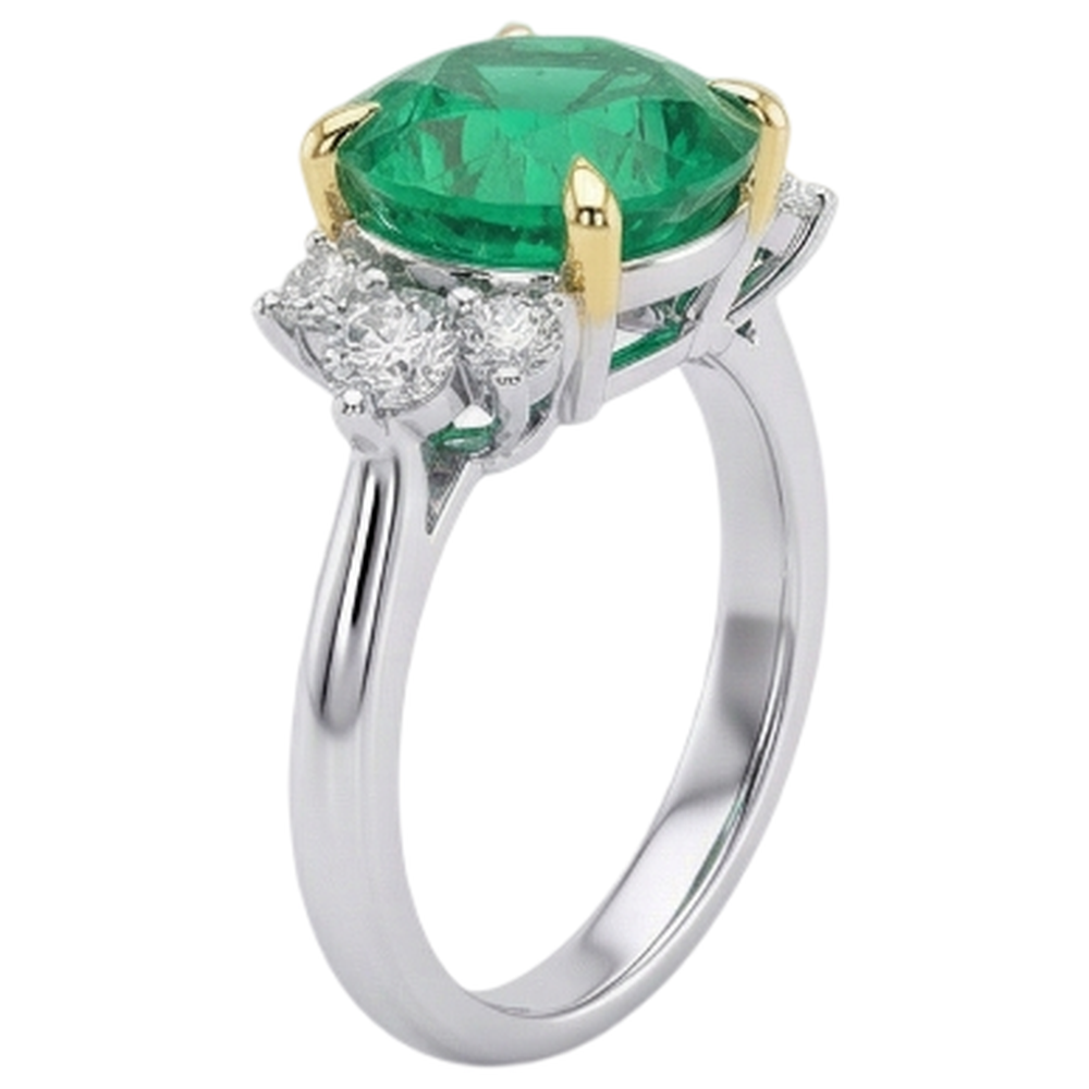 Natural Real ( Not Lab Grown ) Women’s Gemstone Wedding Ring Green Emerald GIA Round Diamond