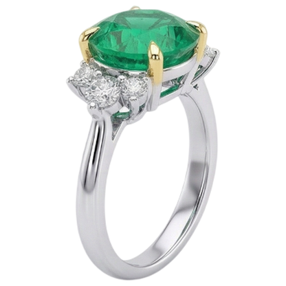 Natural Real ( Not Lab Grown ) Women’s Gemstone Wedding Ring Green Emerald GIA Round Diamond