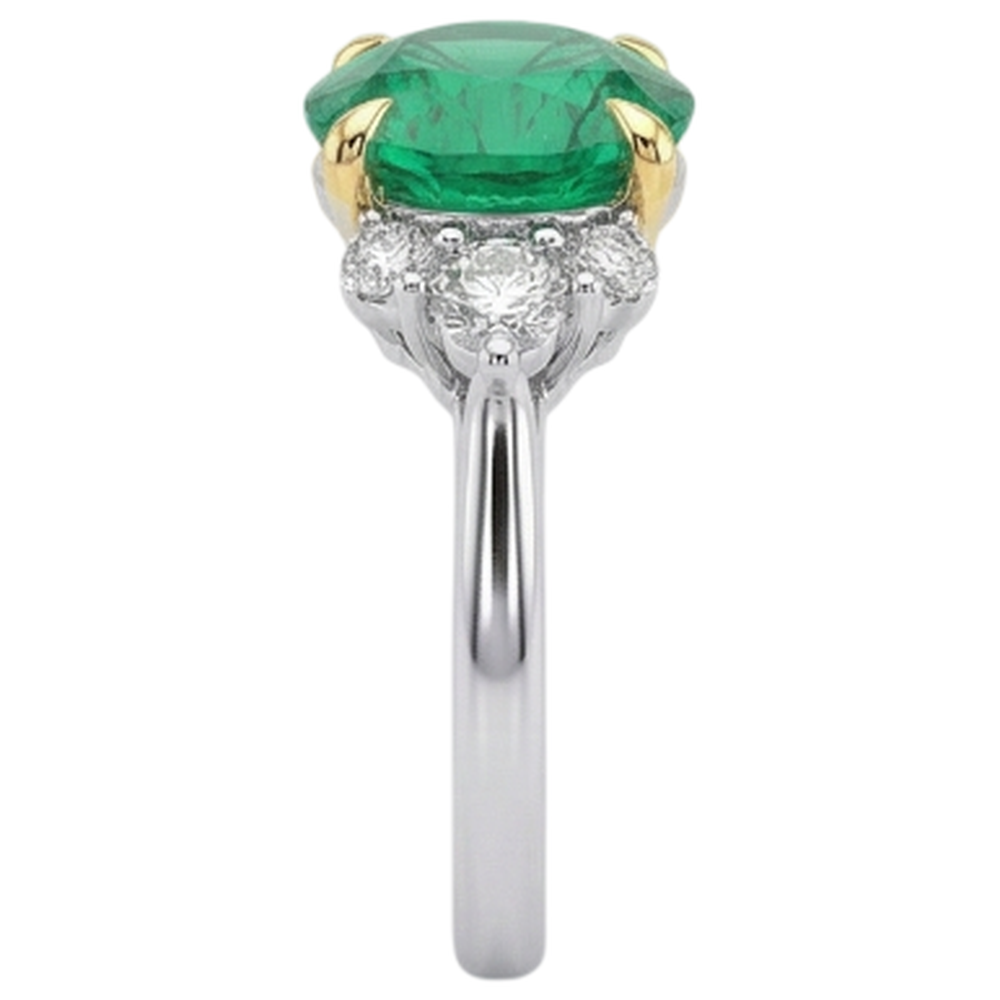 Natural Real ( Not Lab Grown ) Women’s Gemstone Wedding Ring Green Emerald GIA Round Diamond