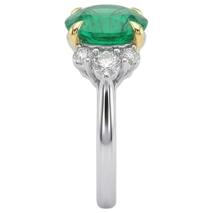 Natural Real ( Not Lab Grown ) Women’s Gemstone Wedding Ring Green Emerald GIA Round Diamond