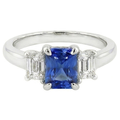 Women's Gold 3 Stone Natural Earth Mined Diamond Sapphire Ring U Prong Set 1.25 Carats