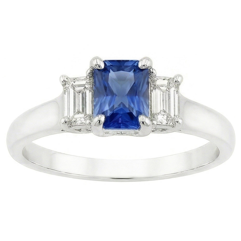 Women's Gold 3 Stone Natural Earth Mined Diamond Sapphire Ring U Prong Set 1.25 Carats