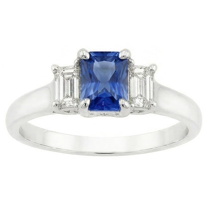 Women's Gold 3 Stone Natural Earth Mined Diamond Sapphire Ring U Prong Set 1.25 Carats