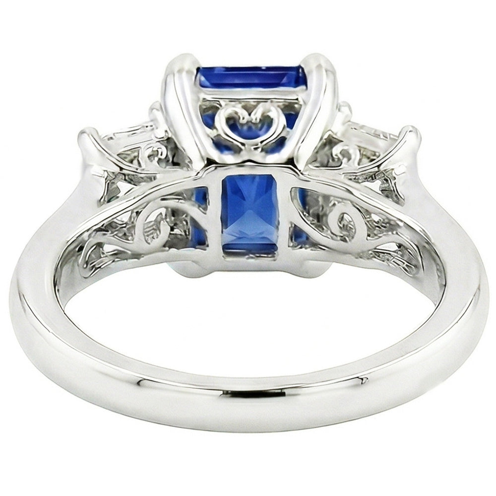 Women's Gold 3 Stone Natural Earth Mined Diamond Sapphire Ring U Prong Set 1.25 Carats