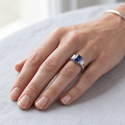 Women's Gold 3 Stone Natural Earth Mined Diamond Sapphire Ring U Prong Set 1.25 Carats
