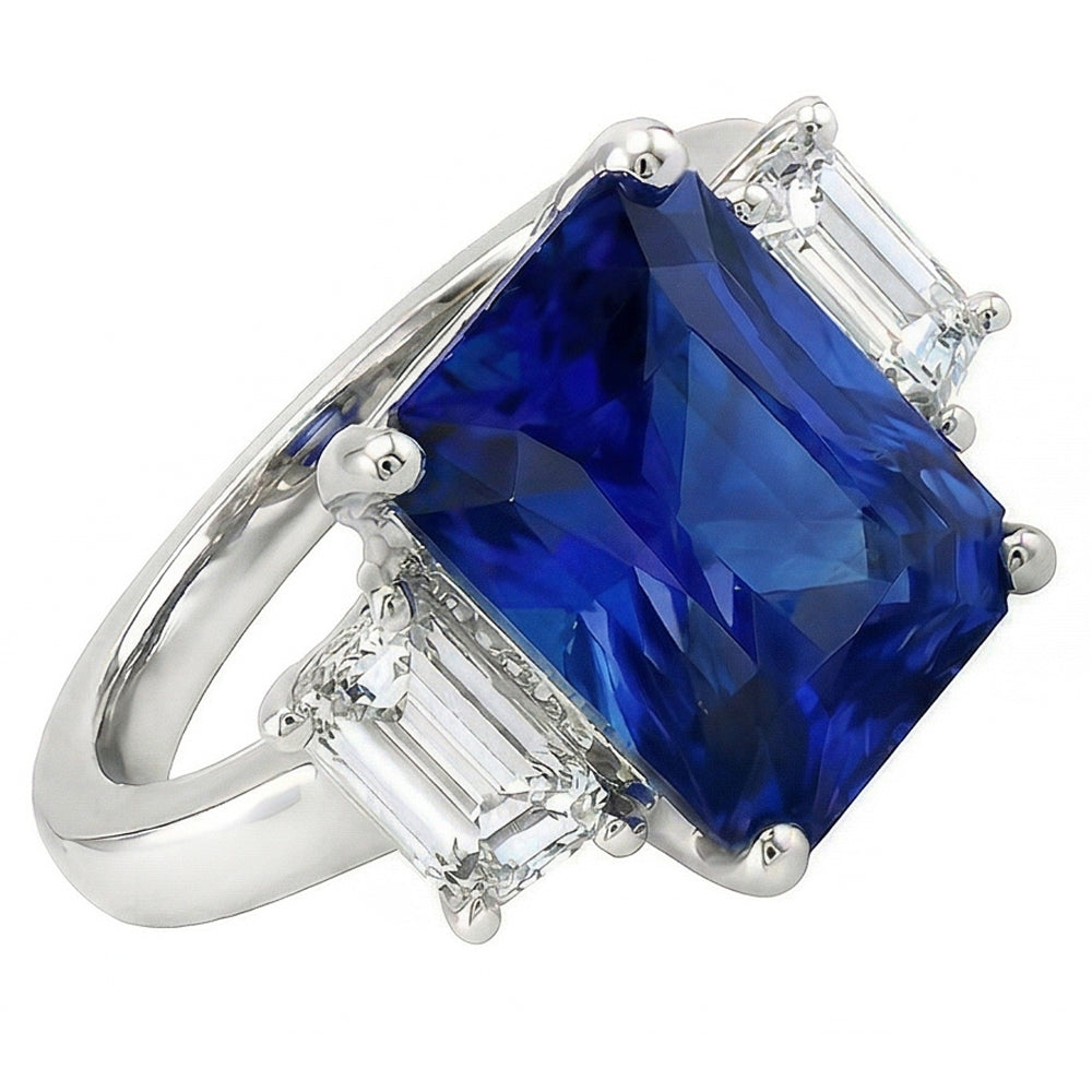 Women's Gold Gemstone Ring Emerald Natural Earth Mined Diamond Ceylon Sapphire 3.50 Carats