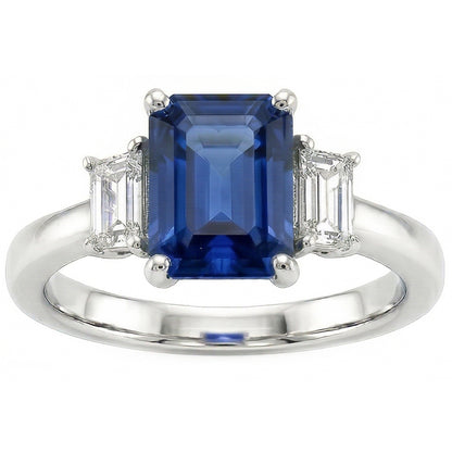 Women's Gold Gemstone Ring Emerald Natural Earth Mined Diamond Ceylon Sapphire 3.50 Carats