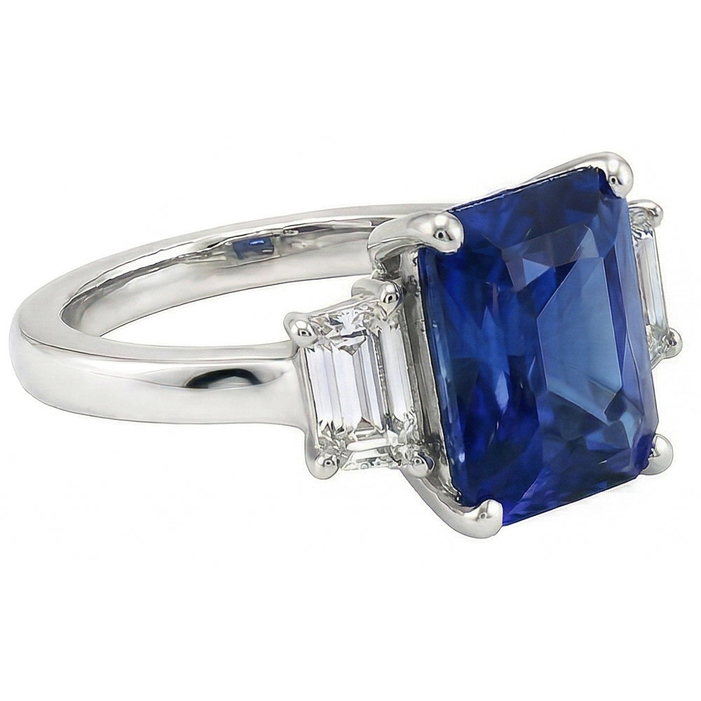 Women's Gold Gemstone Ring Emerald Natural Earth Mined Diamond Ceylon Sapphire 3.50 Carats