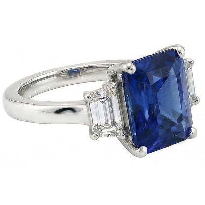 Women's Gold Gemstone Ring Emerald Natural Earth Mined Diamond Ceylon Sapphire 3.50 Carats