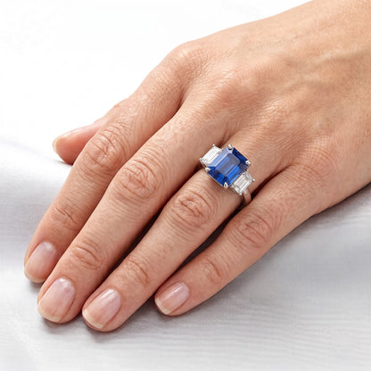 Women's Gold Gemstone Ring Emerald Natural Earth Mined Diamond Ceylon Sapphire 3.50 Carats
