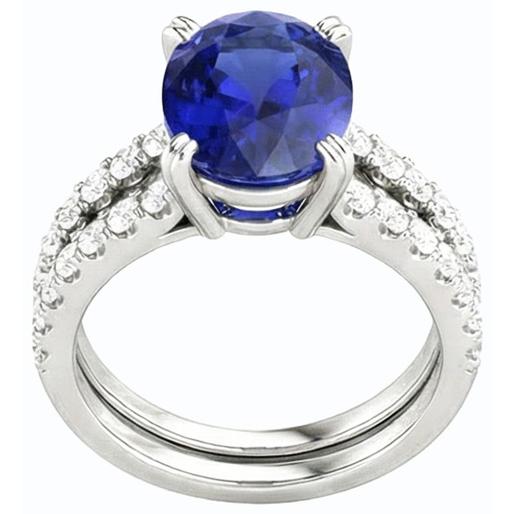 natural round sapphire 4.50ct ring front view