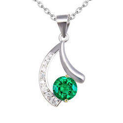 Women’s Gold Pendant With Green Emerald Round Diamonds