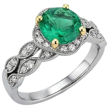 Natural Real ( Not Lab Grown ) Women’s Green Emerald GIA Bridal Ring Set Antique Style Jewelry