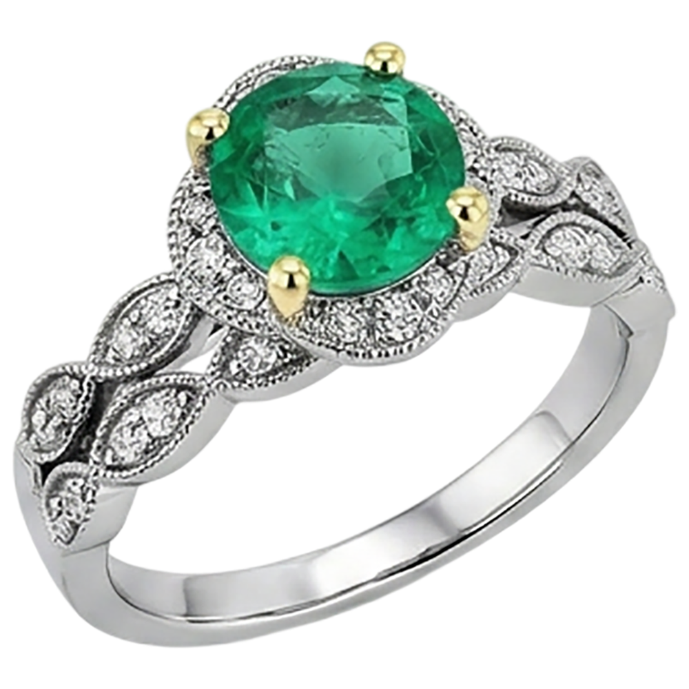 Natural Real ( Not Lab Grown ) Women’s Green Emerald GIA Bridal Ring Set Antique Style Jewelry