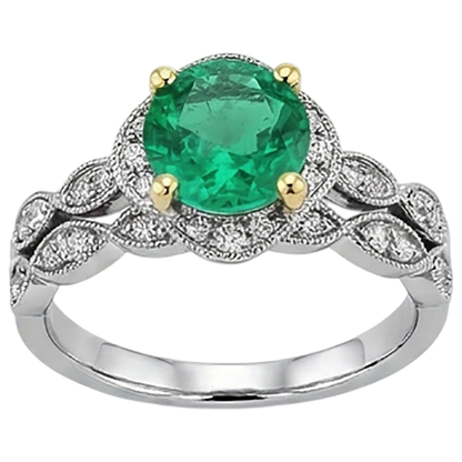 Natural Real ( Not Lab Grown ) Women’s Green Emerald GIA Bridal Ring Set Antique Style Jewelry