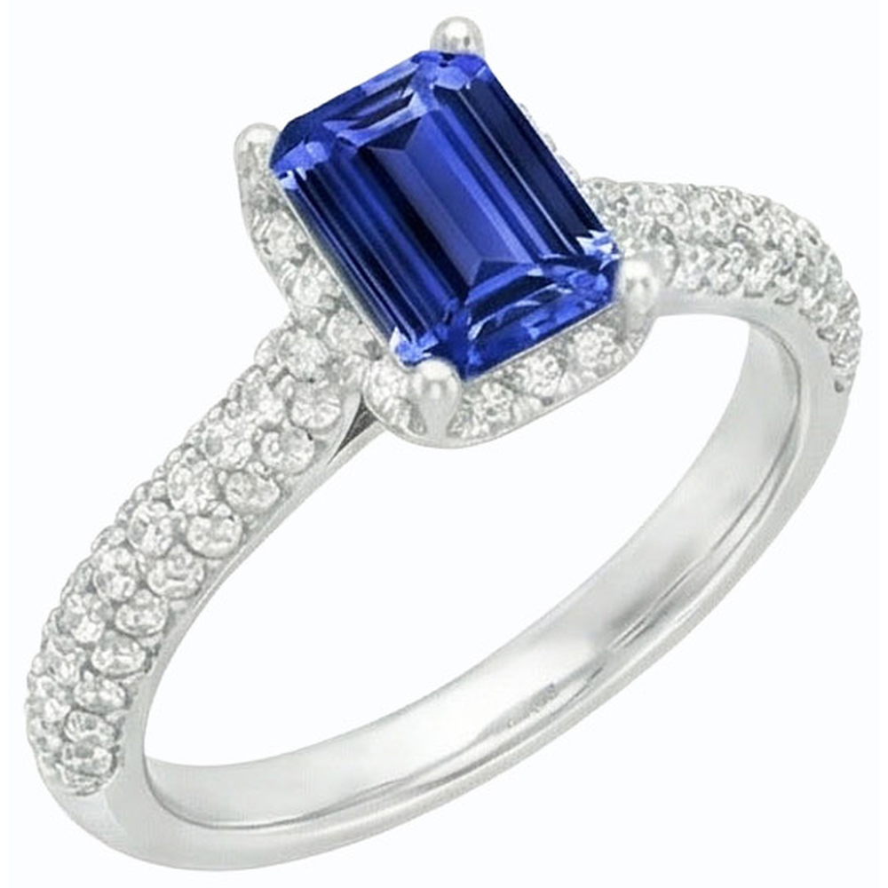 Women’s Halo Blue Sapphire Wedding Ring & Natural Earth Mined Diamond Accents 3.50 Carats