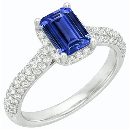 Women’s Halo Blue Sapphire Wedding Ring & Natural Earth Mined Diamond Accents 3.50 Carats