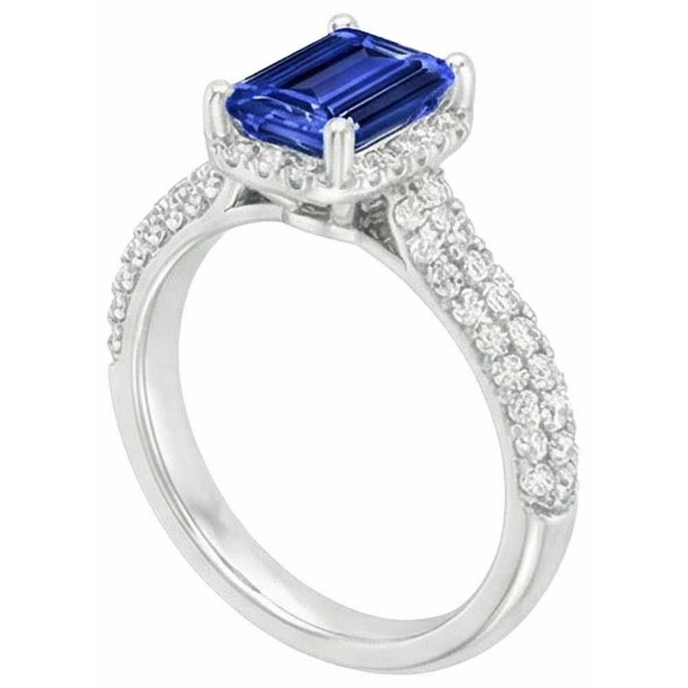 Women’s Halo Blue Sapphire Wedding Ring & Natural Earth Mined Diamond Accents 3.50 Carats