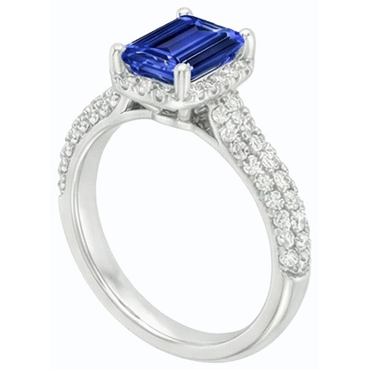 Women’s Halo Blue Sapphire Wedding Ring & Natural Earth Mined Diamond Accents 3.50 Carats
