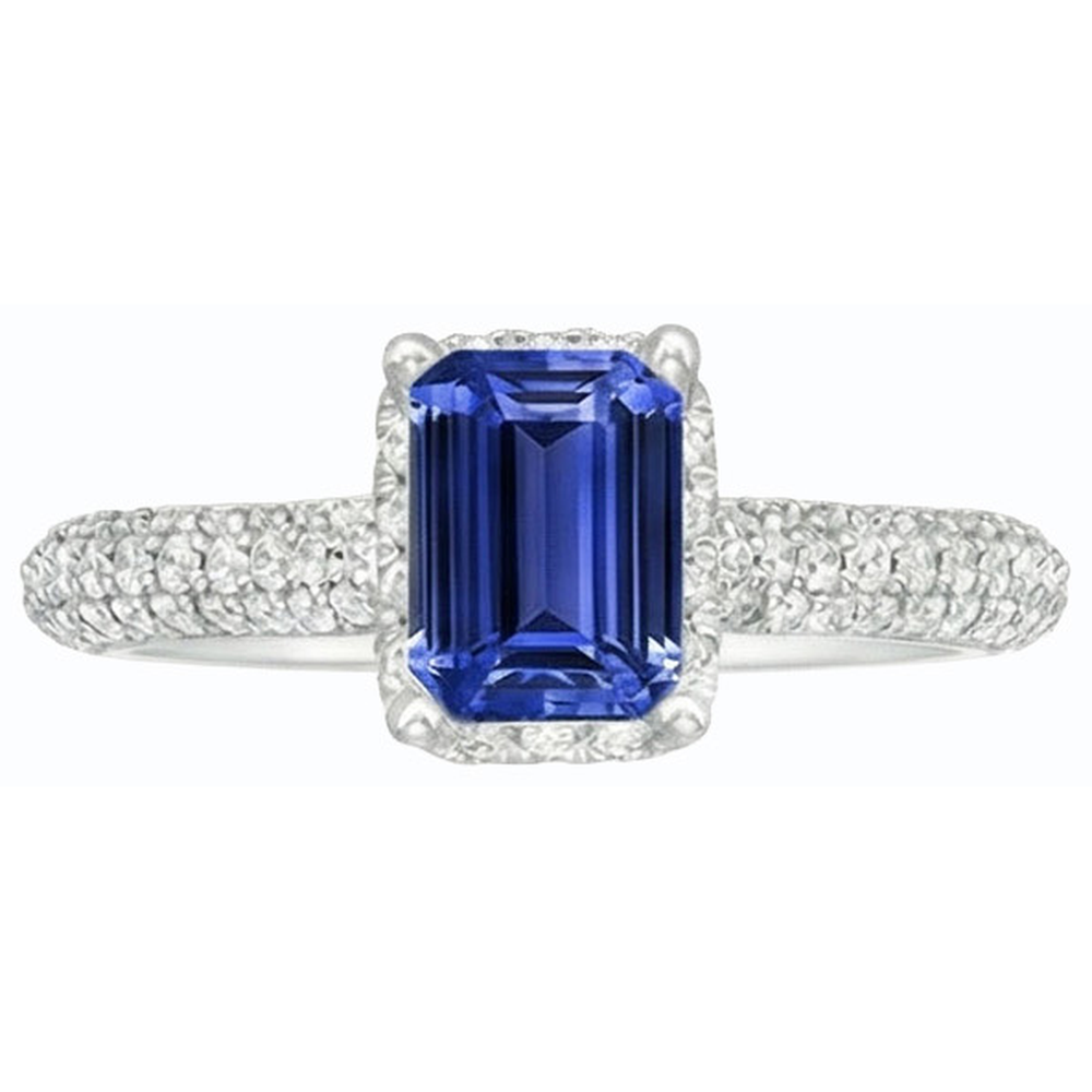 Women’s Halo Blue Sapphire Wedding Ring & Natural Earth Mined Diamond Accents 3.50 Carats