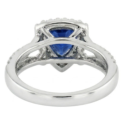 Women's Halo Natural Earth Mined Diamond Ring 3 Carats Trillion Blue Sapphire Split Shank