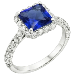 Women’s Halo Natural Earth Mined Diamond Ring Ceylon Sapphire Stone & Accents 6.50 Carats