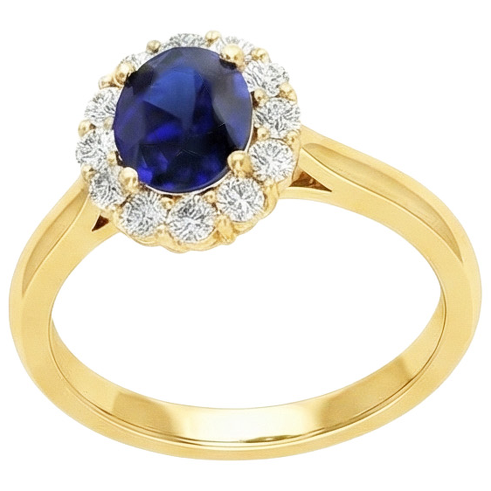 Women's Halo Natural Earth Mined Diamond Ring Oval Blue Sapphire 7.50 Carats