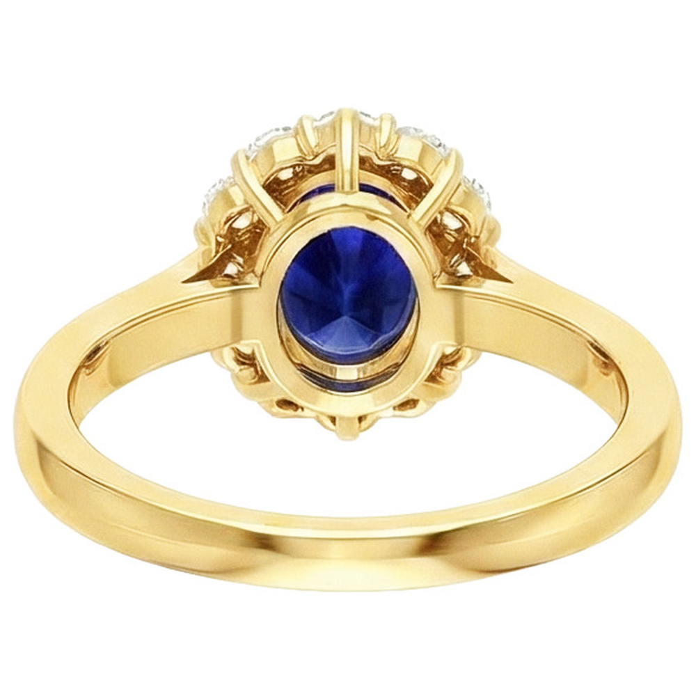 Women's Halo Natural Earth Mined Diamond Ring Oval Blue Sapphire 7.50 Carats