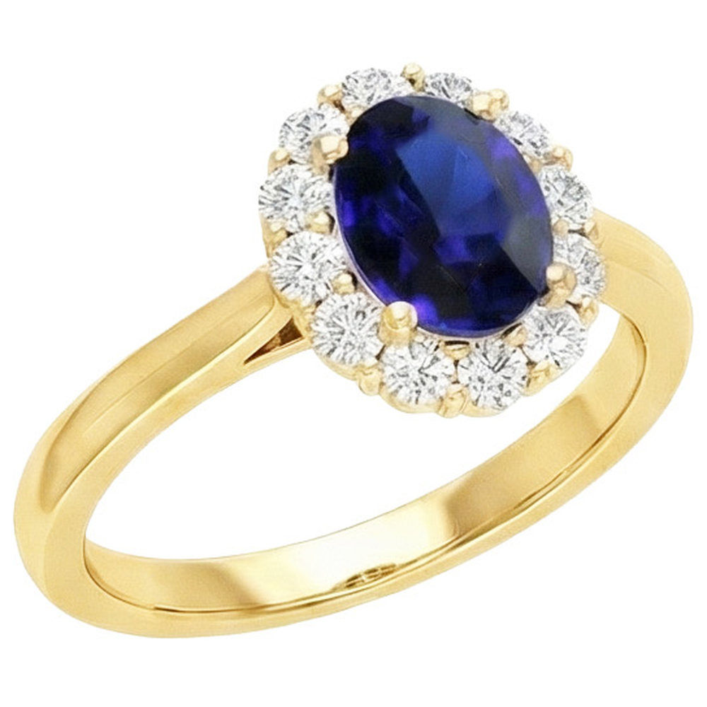 Women's Halo Natural Earth Mined Diamond Ring Oval Blue Sapphire 7.50 Carats