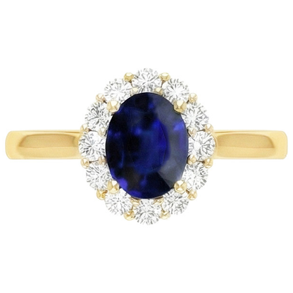 Women's Halo Natural Earth Mined Diamond Ring Oval Blue Sapphire 7.50 Carats