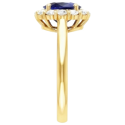 Women's Halo Natural Earth Mined Diamond Ring Oval Blue Sapphire 7.50 Carats