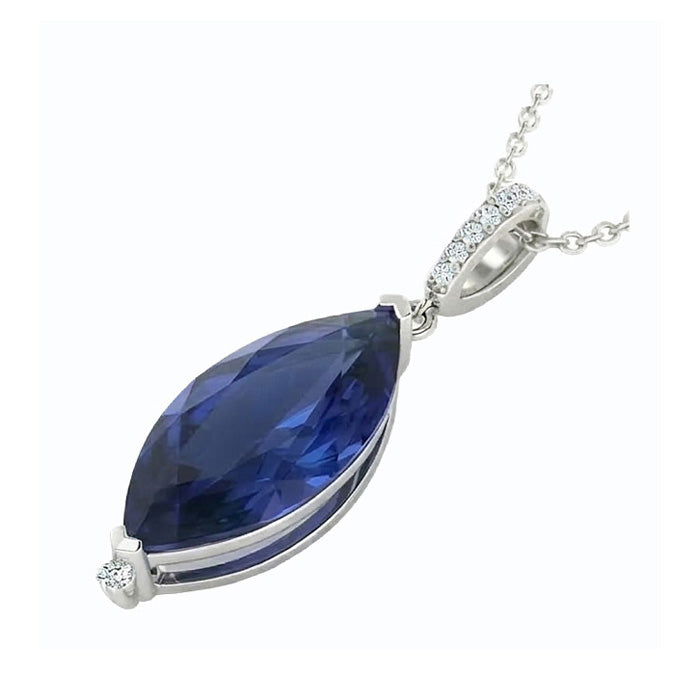 Women’s Marquise Dark Blue Sapphire & IGI CERTIFIED Diamond Pendant 4.75 Carats