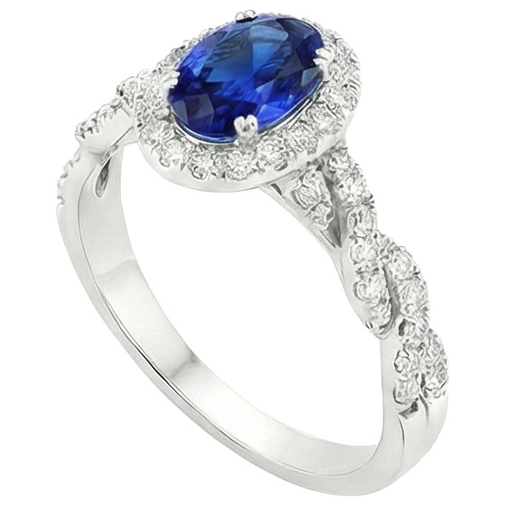 Women's Natural Earth Mined Diamond Halo Ring White Gold 4.50 Carats Blue Sapphire Jewelry