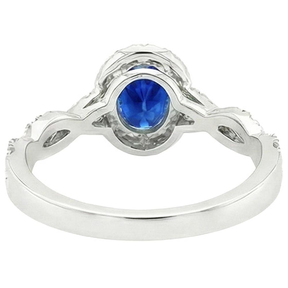 Women's Natural Earth Mined Diamond Halo Ring White Gold 4.50 Carats Blue Sapphire Jewelry