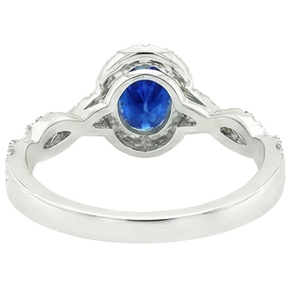 Women's Natural Earth Mined Diamond Halo Ring White Gold 4.50 Carats Blue Sapphire Jewelry