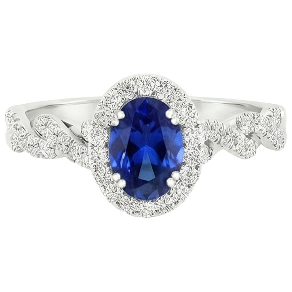 Women's Natural Earth Mined Diamond Halo Ring White Gold 4.50 Carats Blue Sapphire Jewelry